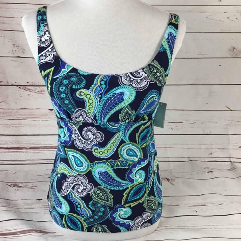 NWT Lands’ End UPF 50 Deep Sea/Electric Paisley‎ Blue/Green Tankini Women’s Sz 2